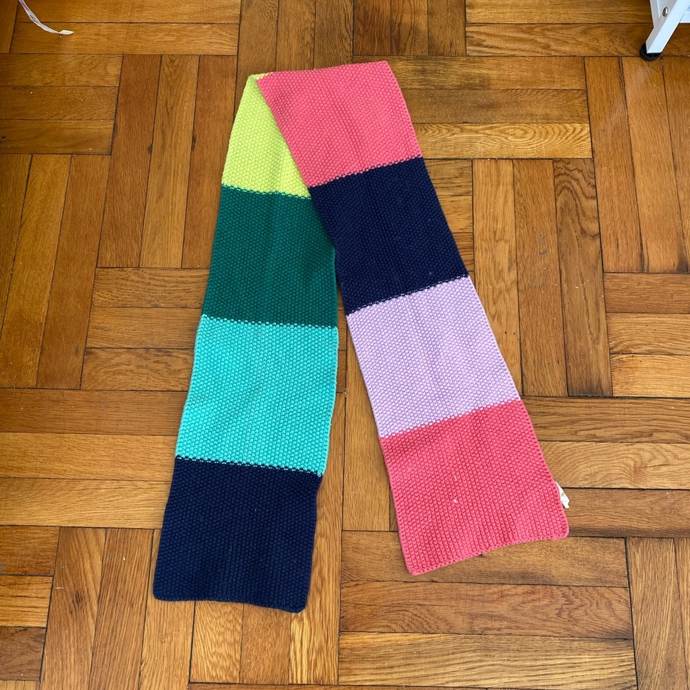Gymboree multi-colored knitted scarf with stripes of pink, green, blue, purple